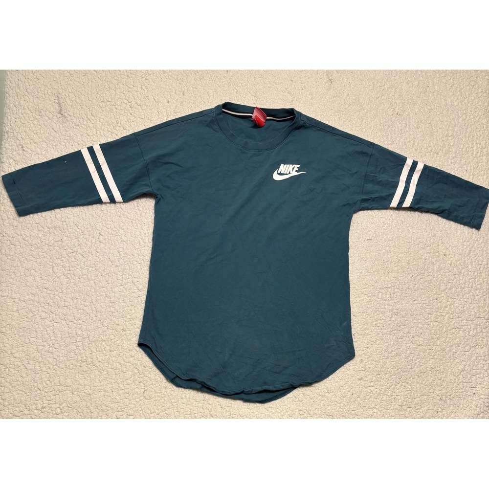 Nike Womens Graphic Tee T-shirt Just Do It Teal Curved Hem Cotton S 4990